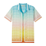 Chemise Aloha tropicale à manches courtes et col camp avec imprimé statue vintage