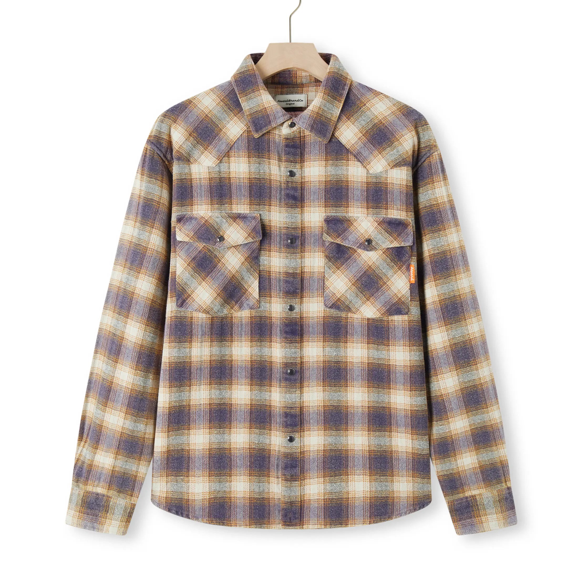 Award Brand Co Mens Shirts Western Vintage Flannel Highland Check 100% Cotton Long Sleeve snap buttons 230RWN0206_1 In the vast Western plains, heavyweight vintage flannel shirts were a cowboy's reliable companion. Sturdy and
warm, they weathered the toughest trails. Now revived from Award Brand Co, these shirts bring that rugged Western
heritage to life, perfect for those who value tradition and adventure in every stitch.