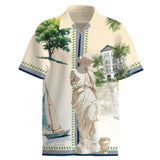 Vintage Statue Print  Camp Collar Short Sleeve Tropical Aloha Shirt