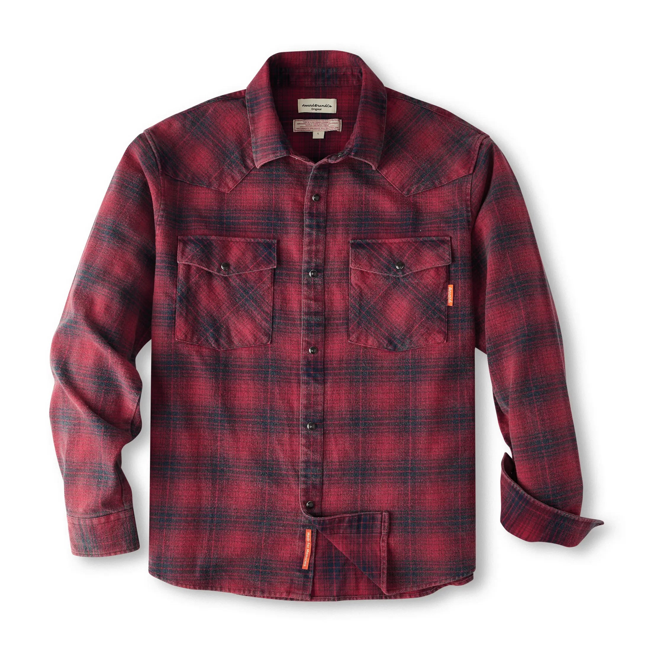Award Brand Co Mens Shirts Western Vintage Flannel Highland Check 100% Cotton Long Sleeve snap buttons 230RWN0205_6 In the vast Western plains, heavyweight vintage flannel shirts were a cowboy's reliable companion. Sturdy and 
warm, they weathered the toughest trails. Now revived from Award Brand Co, these shirts bring that rugged Western
 heritage to life, perfect for those who value tradition and adventure in every stitch.