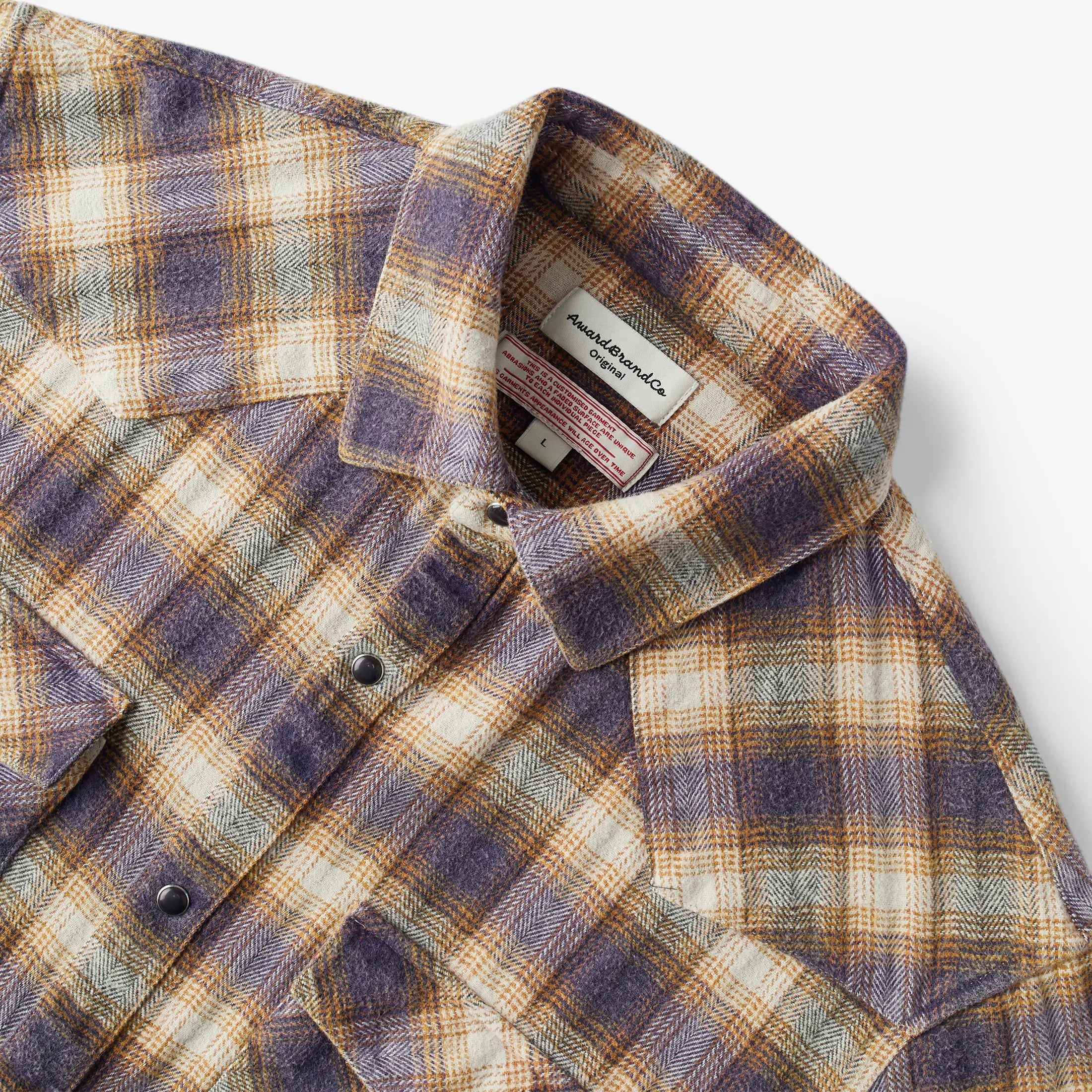 Award Brand Co Mens Shirts Western Vintage Flannel Highland Check 100% Cotton Long Sleeve snap buttons 230RWN0206_3 In the vast Western plains, heavyweight vintage flannel shirts were a cowboy's reliable companion. Sturdy and 
warm, they weathered the toughest trails. Now revived from Award Brand Co, these shirts bring that rugged Western
 heritage to life, perfect for those who value tradition and adventure in every stitch.