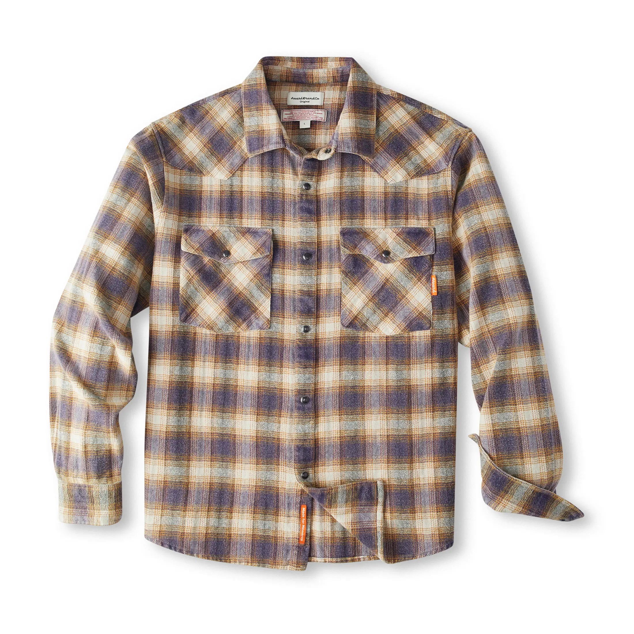 Award Brand Co Mens Shirts Western Vintage Flannel Highland Check 100% Cotton Long Sleeve snap buttons 230RWN0206_5 In the vast Western plains, heavyweight vintage flannel shirts were a cowboy's reliable companion. Sturdy and 
warm, they weathered the toughest trails. Now revived from Award Brand Co, these shirts bring that rugged Western
 heritage to life, perfect for those who value tradition and adventure in every stitch.