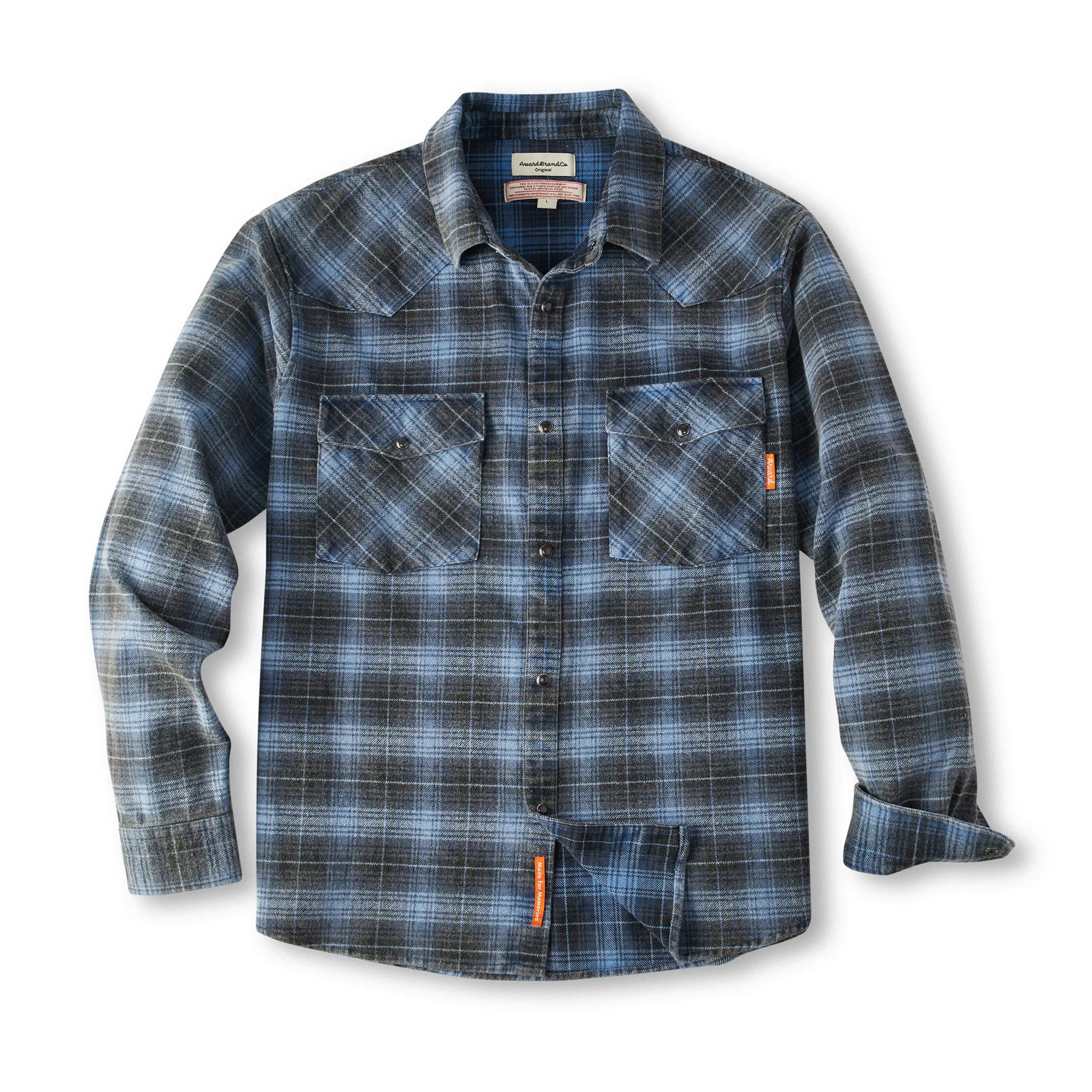 Award Brand Co Mens Shirts Western Vintage Flannel Highland Check 100% Cotton Long Sleeve snap buttons 230RWN0207_11 In the vast Western plains, heavyweight vintage flannel shirts were a cowboy's reliable companion. Sturdy and 
warm, they weathered the toughest trails. Now revived from Award Brand Co, these shirts bring that rugged Western
 heritage to life, perfect for those who value tradition and adventure in every stitch.